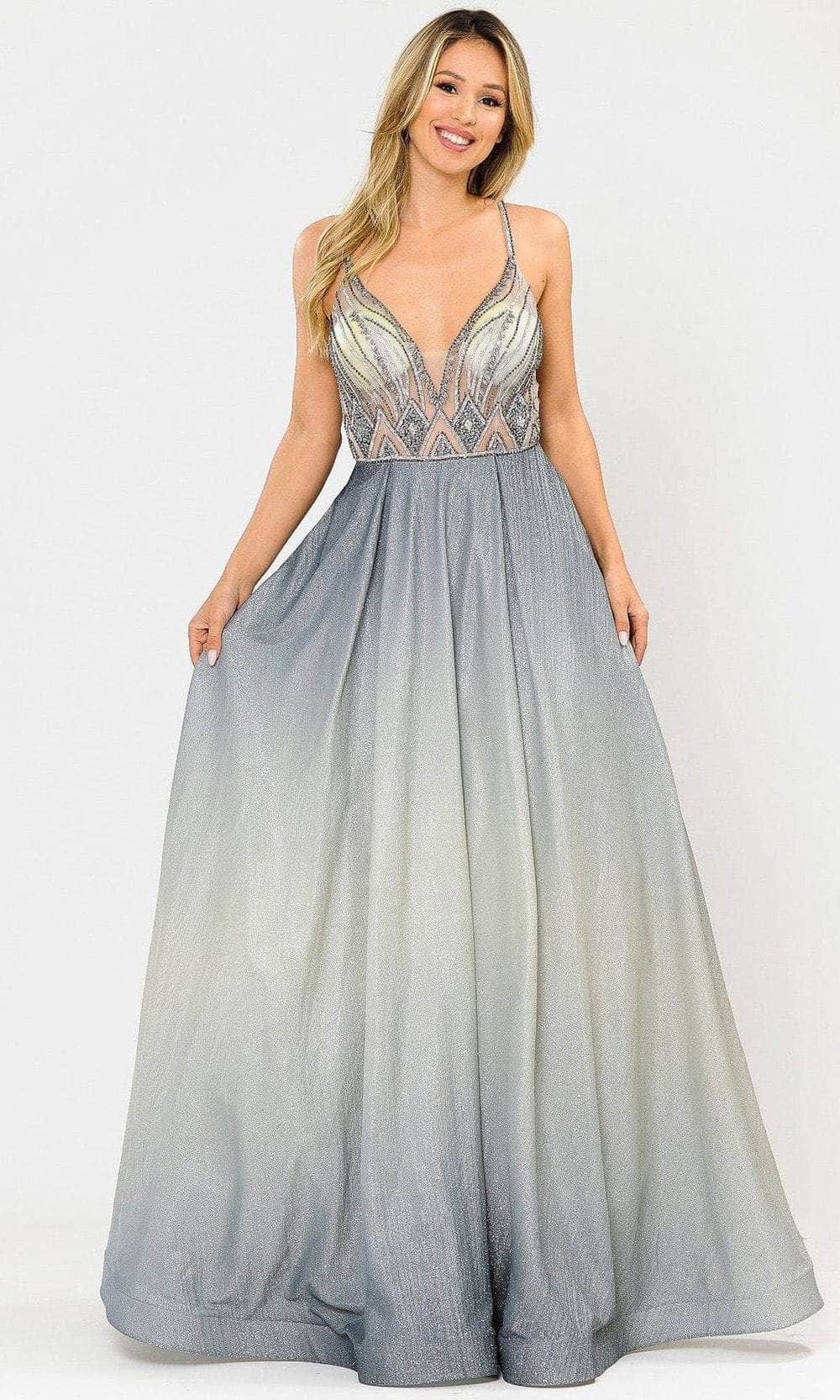 silver ombre prom dress Silver Ombre Maxi Formal Prom Evening Dress EN5203 Size 16 / Silver