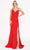 Poly USA - 8360 Lace Up Back High Slit Trumpet Dress Prom Dresses XS / Red