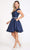 Poly USA - 8416 Cap Sleeve Embellished Waist Short Dress Cocktail Dresses XS / Navy
