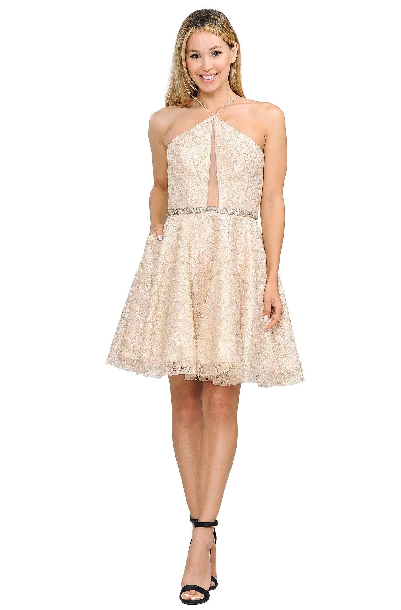 Poly USA 8506 - Halter Neck A-Line Dress XS / Champagne Poly USA 8506 - Halter Neck A-Line Dress XS / Champagne