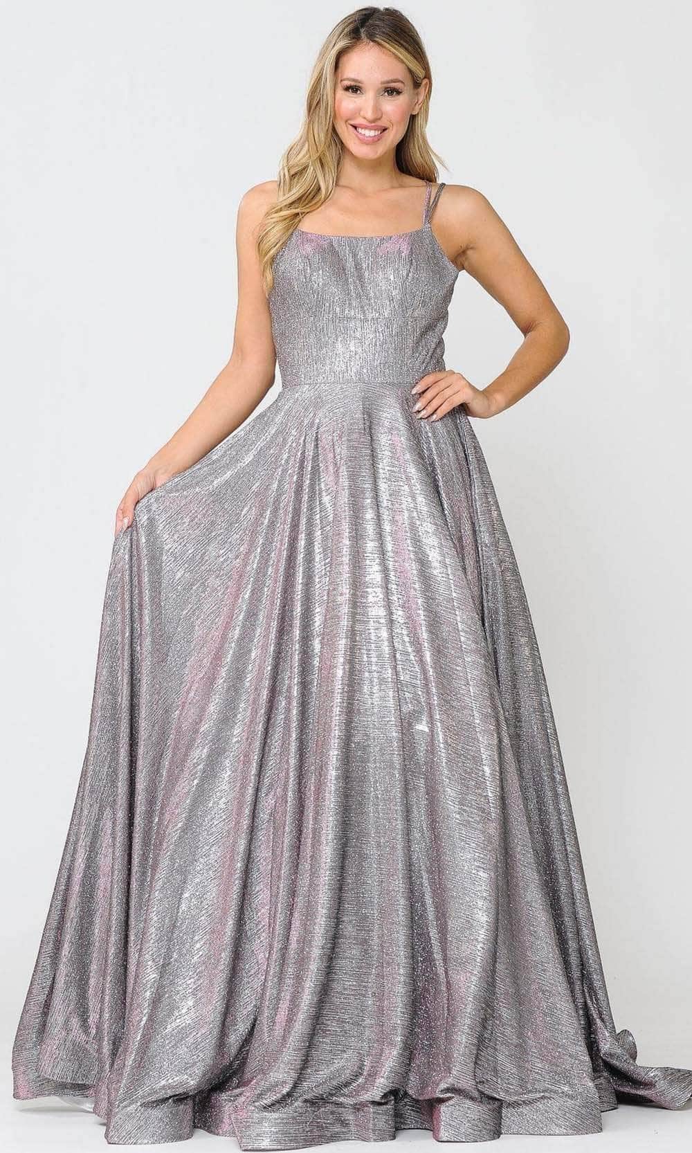 Poly USA 8716 Long Foiled Glitter Dress with Strappy Back | FormalDressShops Magenta / M Poly USA 8716 Long Foiled Glitter Dress with Strappy Back | FormalDressShops Magenta / M