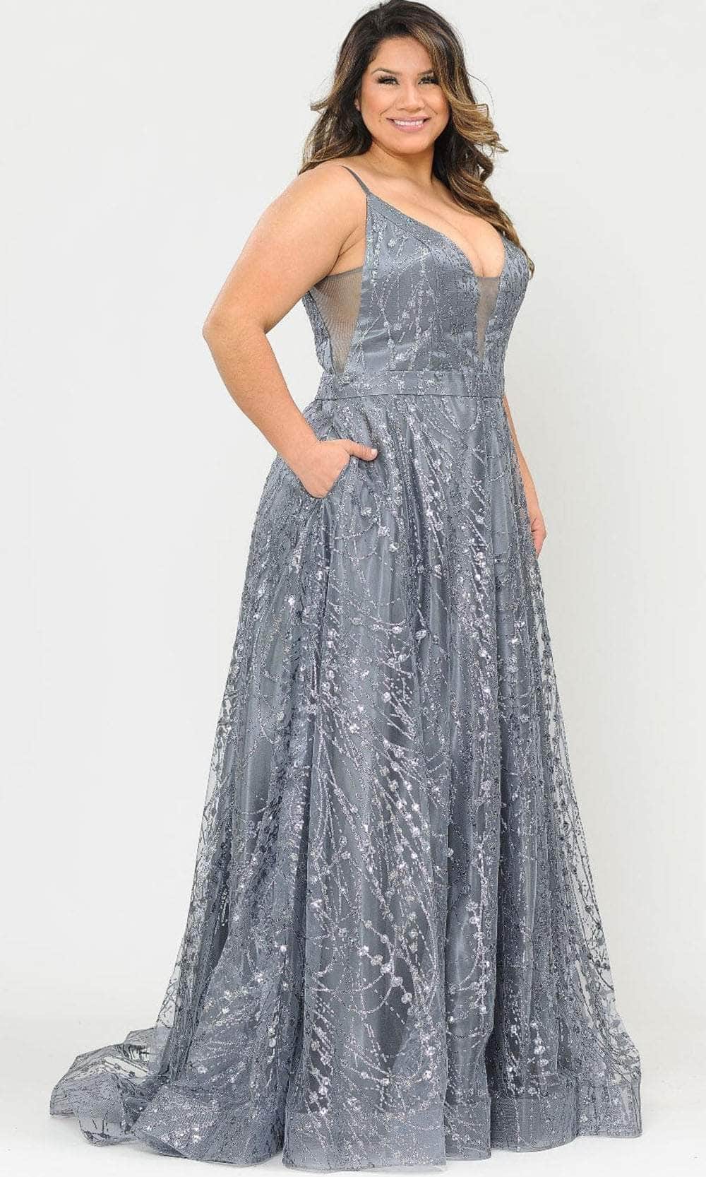Poly USA W1004 Plus Size Long Glitter Mesh Dress | FormalDressShops Gold / 20W Poly USA W1004 Plus Size Long Glitter Mesh Dress | FormalDressShops Gold / 20W