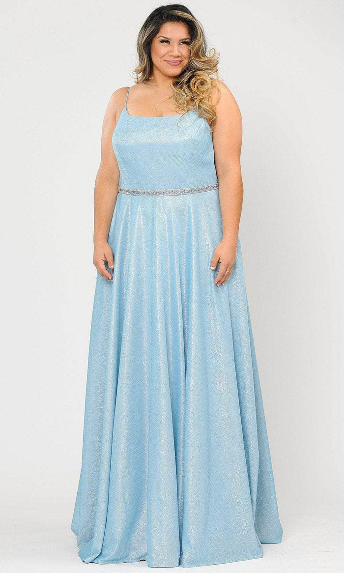 Poly USA W1038 - Square Neck Sleeveless A-Line Gown Special Occasion Dress 14W / Blue