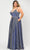 Poly USA W1048 - Plunged V-Neck Iridescent Formal Dress Evening Dresses 14W / Royal