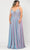 Poly USA W1048 - Plunged V-Neck Iridescent Formal Dress Evening Dresses
