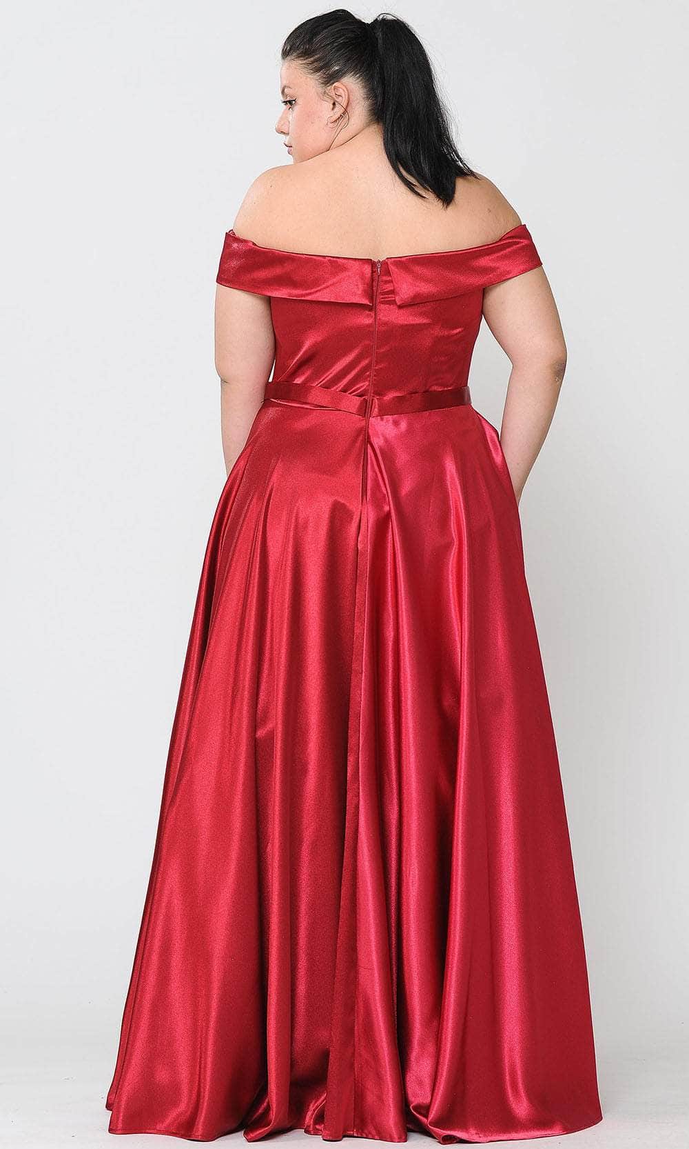 Poly USA W1058 Plus Size Long Off Shoulder Satin Dress | FormalDressShops Red / 24W Poly USA W1058 Plus Size Long Off Shoulder Satin Dress | FormalDressShops Red / 24W