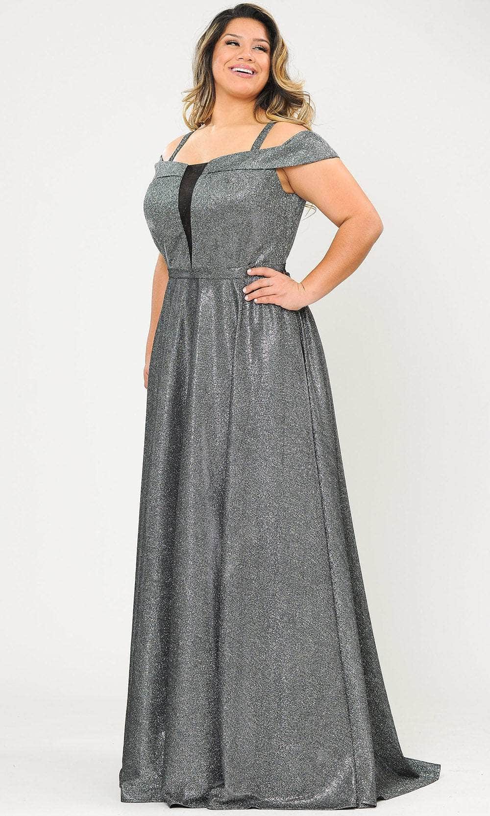 Poly USA W1060 Plus Size Long Off Shoulder Glitter Dress | FormalDressShops Black / 18W Poly USA W1060 Plus Size Long Off Shoulder Glitter Dress | FormalDressShops Black / 18W