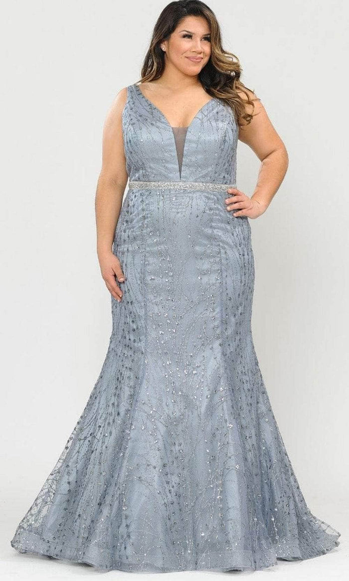 Poly USA W1092 - Glitter Mermaid Evening Gown In Silver