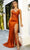 Portia and Scarlett - Hugo Gown Spaghetti Strap Ruched Slit Gown Special Occasion Dress 18 / Burnt Orange