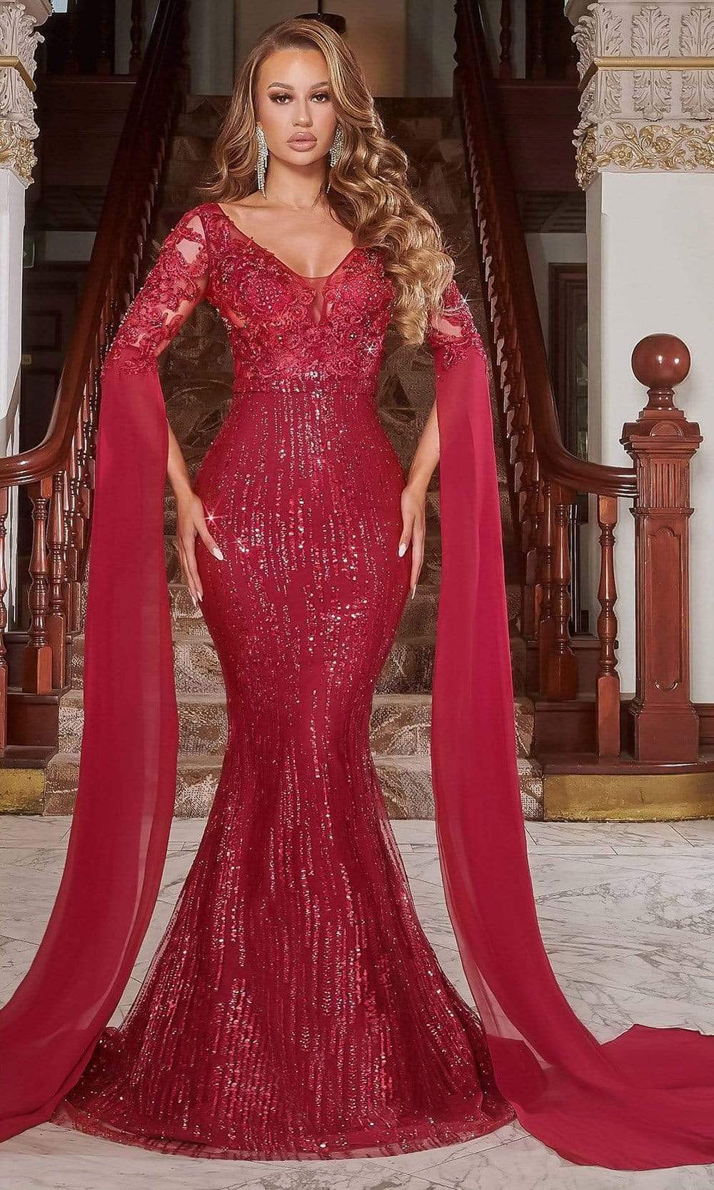 bat prom dress Burgundy Satin Bat Sleeve V-neck Prom Dress