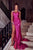 Portia and Scarlett PS22543 - Cascading Sash Glitter Prom Dress Prom Dresses 0 / Hot Pink