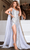 Portia and Scarlett PS22543 - Cascading Sash Glitter Prom Dress In Silver
