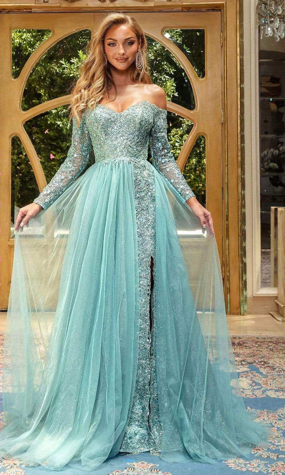 Portia and Scarlett - PS22924 Off Shoulder Goddess A-Line Gown Couture Candy Portia and Scarlett - PS22924 Off Shoulder Goddess A-Line Gown Couture Candy