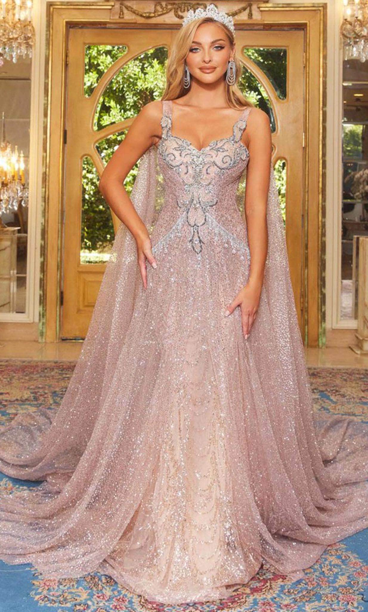 spectacular evening dresses Chic and Holland HF110314 - Cutout Back See-Through Evening Dress 4 / Nude/Silver