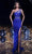 Portia and Scarlett PS23273 - Feathered High Slit Prom Gown Special Occasion Dress 0 / Cobalt