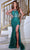 Portia and Scarlett PS23273 - Feathered High Slit Prom Gown Special Occasion Dress 0 / Emerald