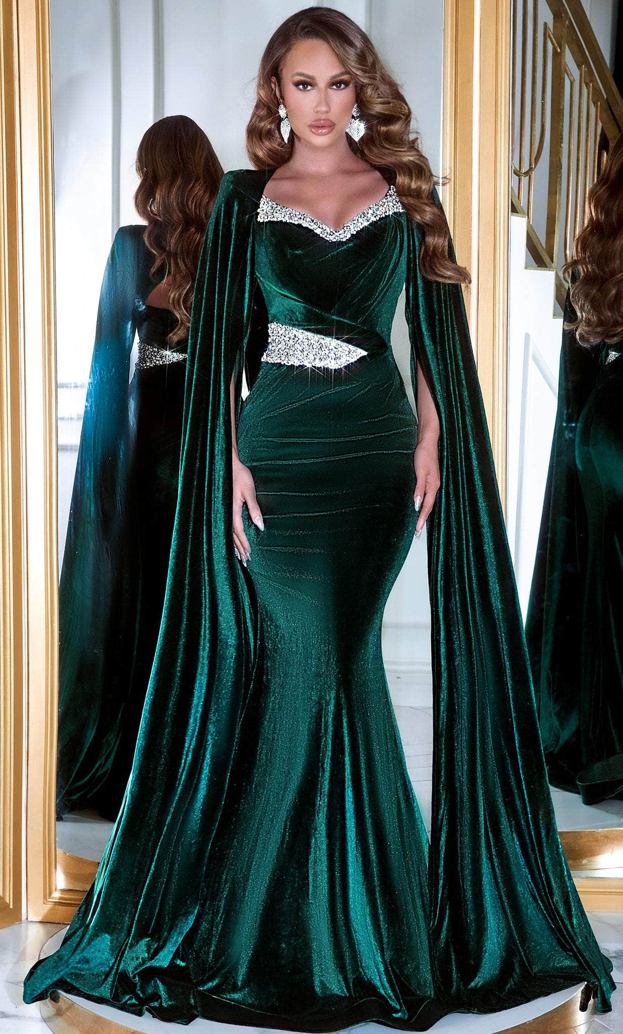 Portia and Scarlett PS23394 - Cape Sleeve Velvet Evening Gown Couture Candy Portia and Scarlett PS23394 - Cape Sleeve Velvet Evening Gown Couture Candy