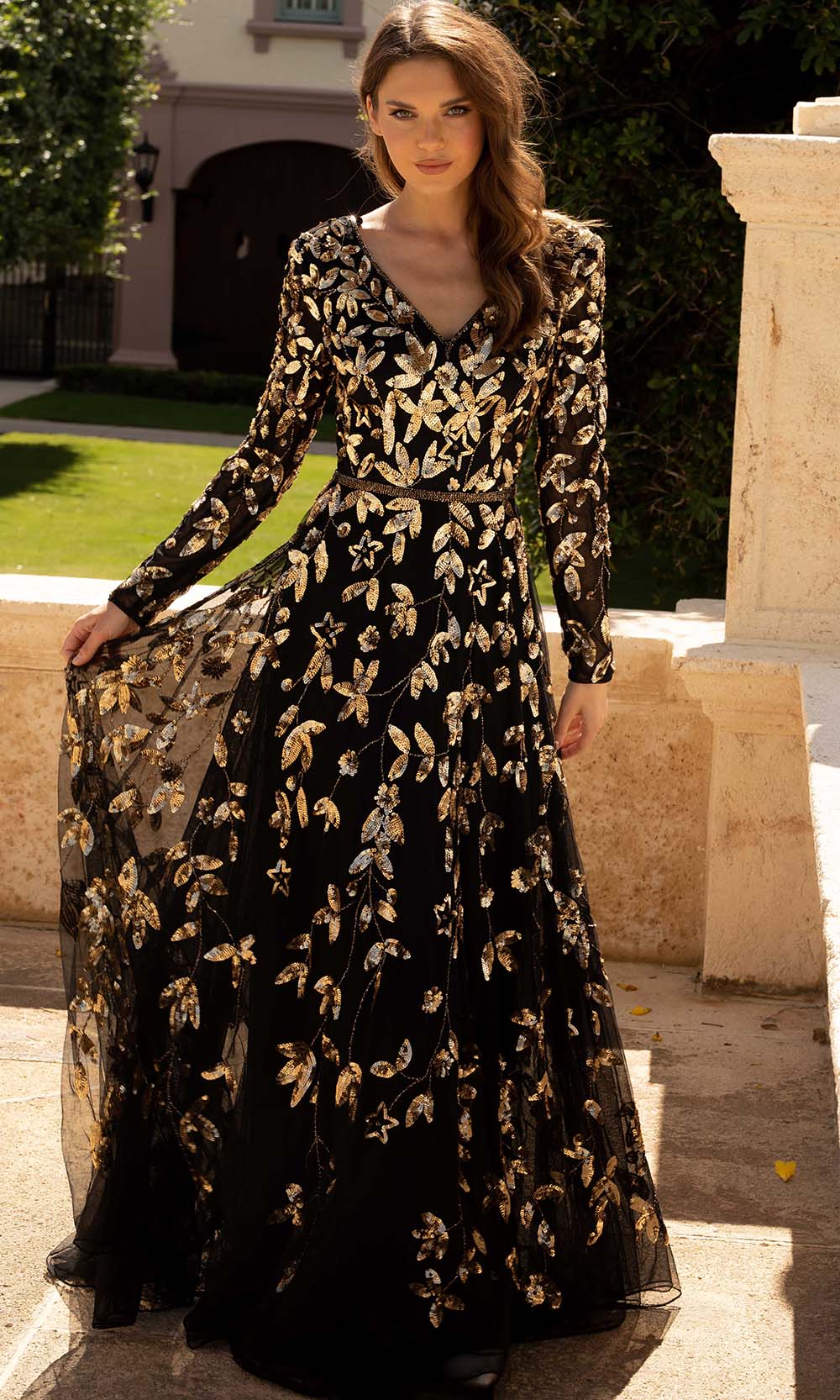 Primavera Couture - 11062 Floral And Stars Long Sleeve Prom Dress Couture Candy Primavera Couture - 11062 Floral And Stars Long Sleeve Prom Dress Couture Candy