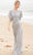 Primavera Couture - 3681 Embellished Bateau Neck Long Sheath Dress Evening Dresses 0 / Platinum