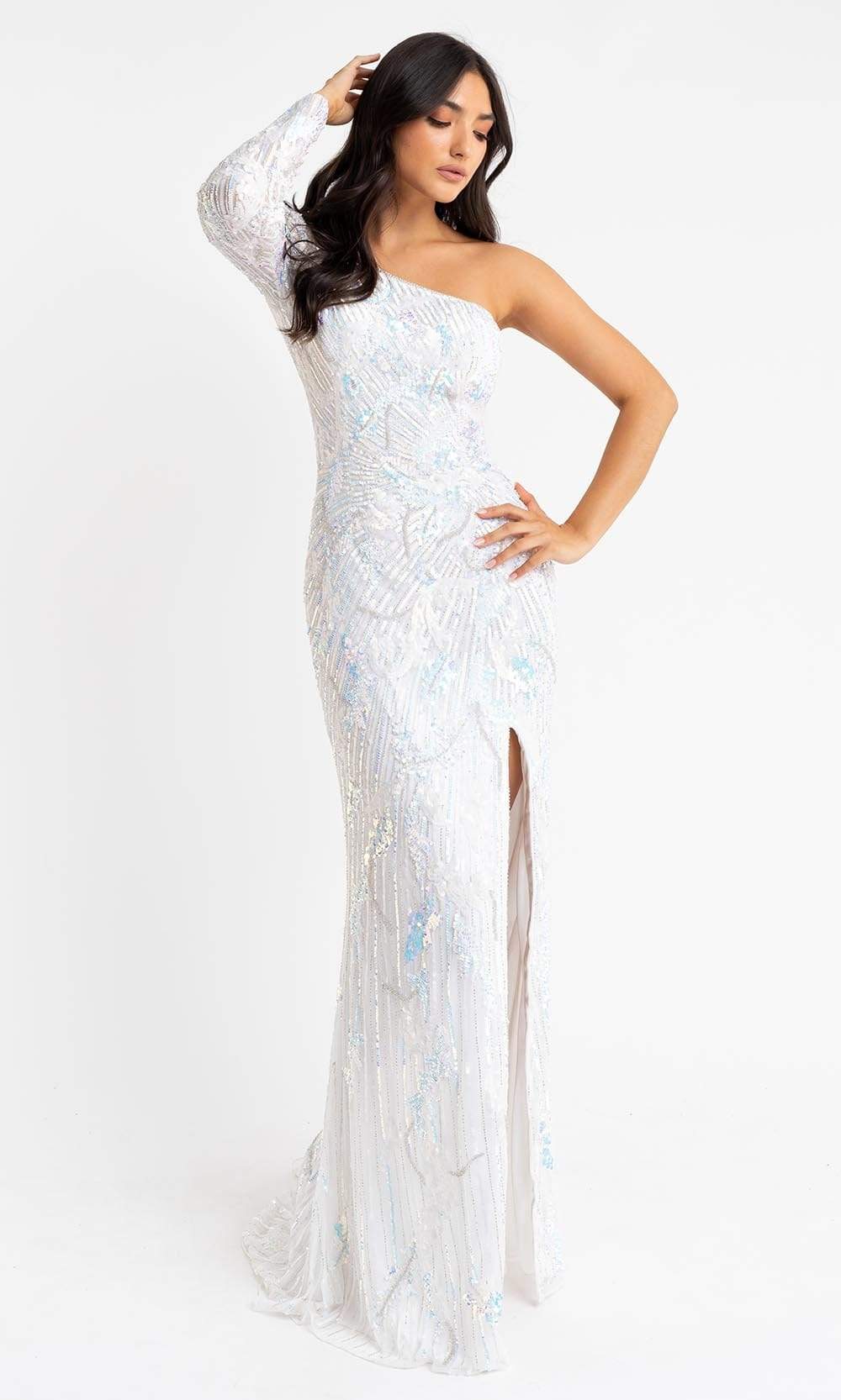white one shoulder long sleeve sequin dress silver sequin dresses for women Ammika One Shoulder Long Sleeve Sequin Dress