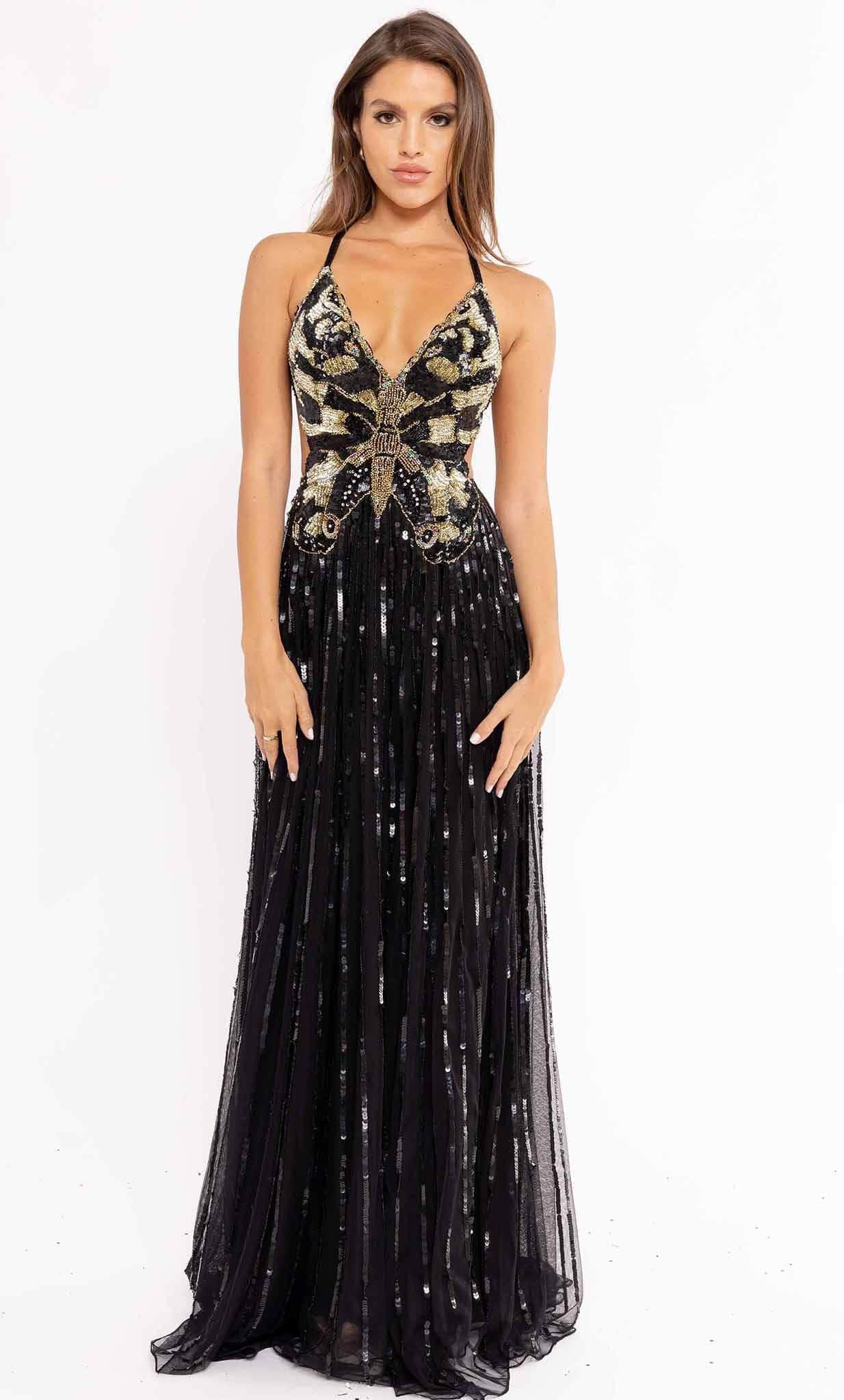 Primavera Couture 3957 - Beaded Butterfly A-Line Prom Gown - 0 / Black Primavera Couture 3957 - Beaded Butterfly A-Line Prom Gown - 0 / Black