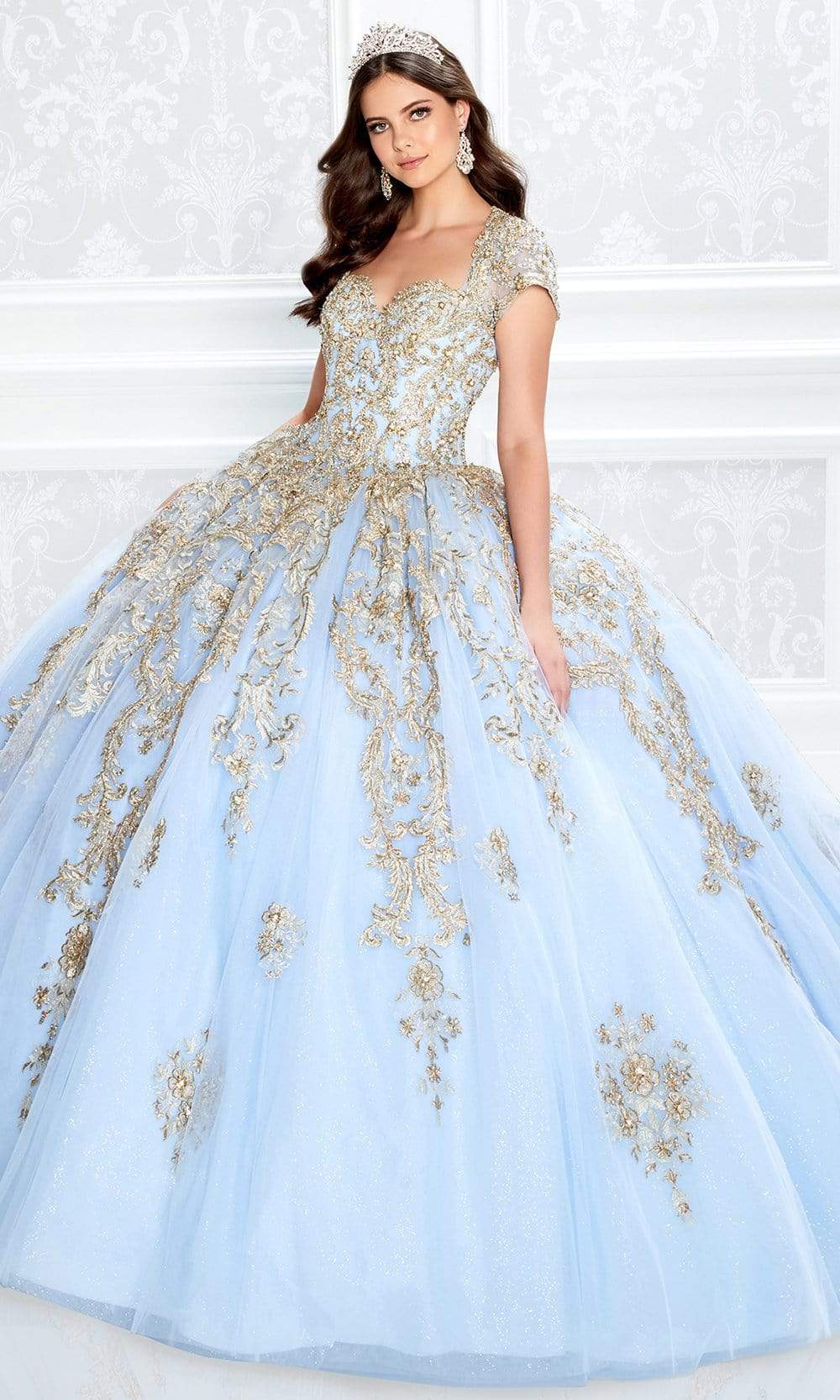 Princesa by Ariana Vara - PR22025 Short Sleeve Ball Gown 2 / Light Blue/Gold - Shop Princesa by Ariana Vara dresses on Couture Candy at Princesa by Ariana Vara - PR22025 Short Sleeve Ball Gown 2 / Light Blue/Gold - Shop Princesa by Ariana Vara dresses on Couture Candy at