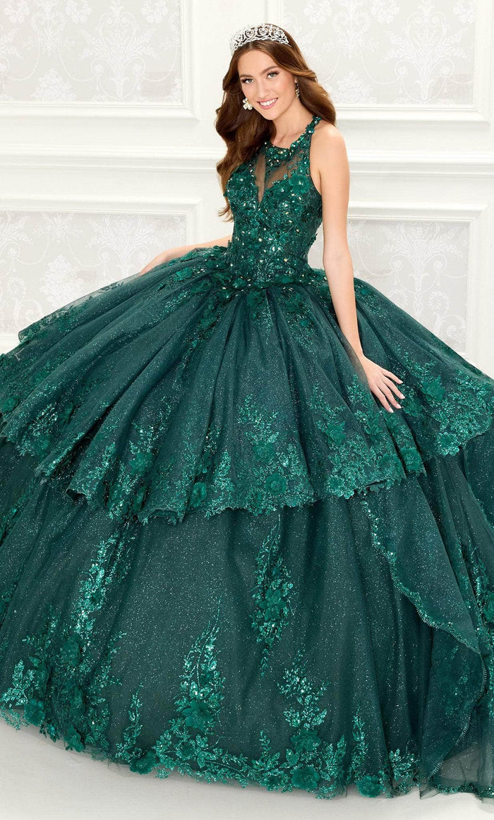 Princesa by Ariana Vara PR30082 - Floral Halter Ballgown Quinceanera Dresses 00 / Forest Green