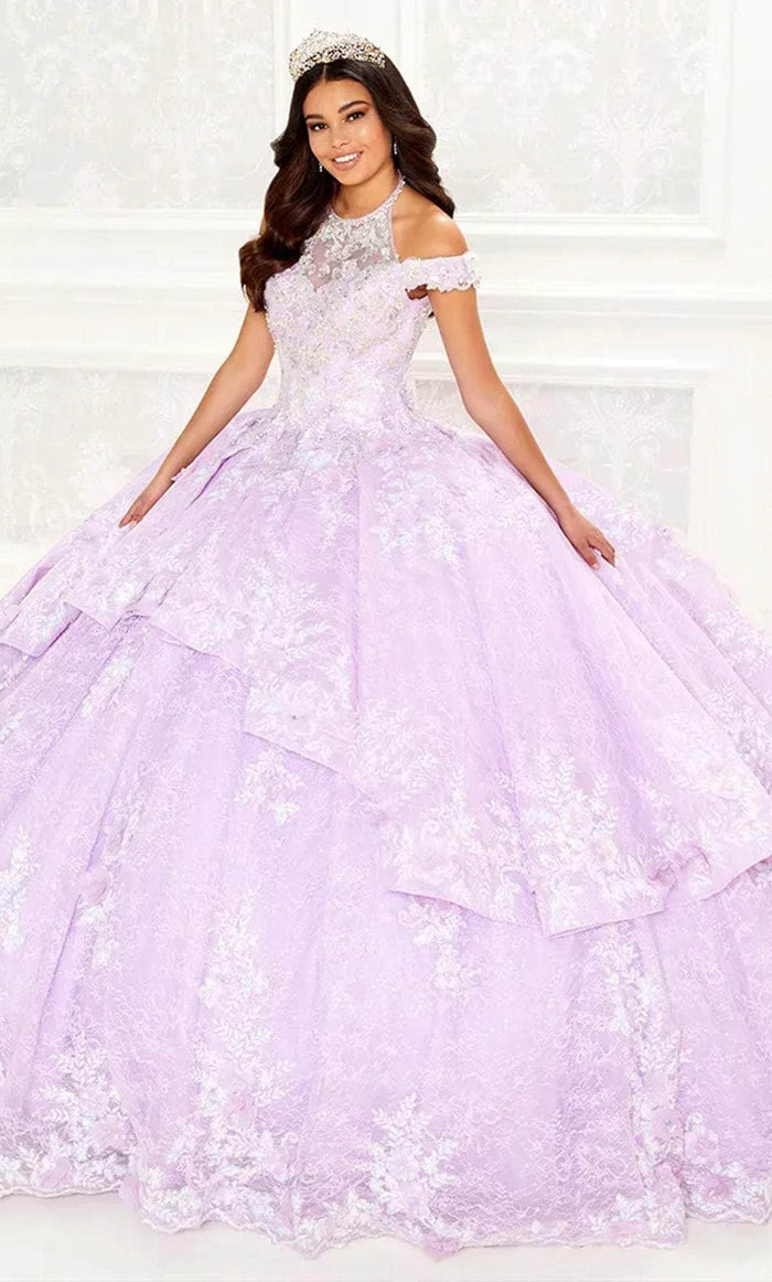 Princesa by Ariana Vara PR30089 - Off Shoulder Pleated Ballgown Ball Gowns 00 / Lilac