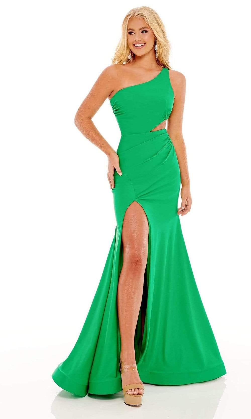 rachel green bridesmaid dress Rachel Allan - 70153 Asymmetrical Cutout Gown With Slit 10 / Emerald