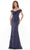 Rina Di Montella - RD2740 Off Shoulder Ornate Lace Gown Mother of the Bride Dresess 6 / Navy