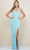 Scala - 60222 Sequined Deep V Neck Sheath Dress Evening Dresses 00 / Turquoise/Ivory