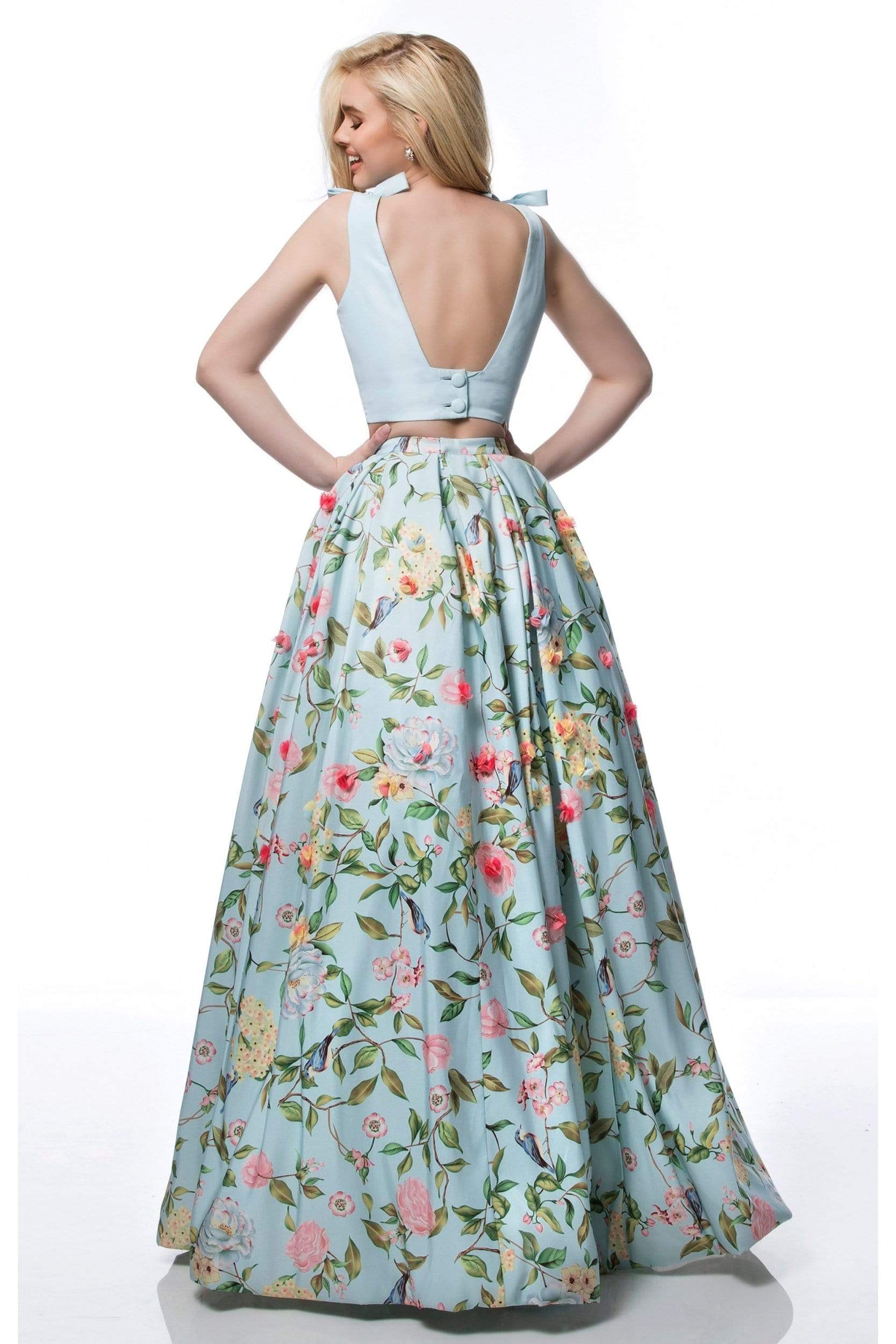 Sherri Hill - 51959 Two Piece V-neck Floral Print A-line Dress  Couture  Candy