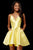 Sherri Hill - 52379 V Neck Spaghetti Straps A-Line Satin Short Dress Special Occasion Dress 00 / Yellow