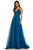 Sherri Hill - 52818 Long Appliqued Illusion Midriff Chiffon Dress Evening Dresses 00 / Peacock