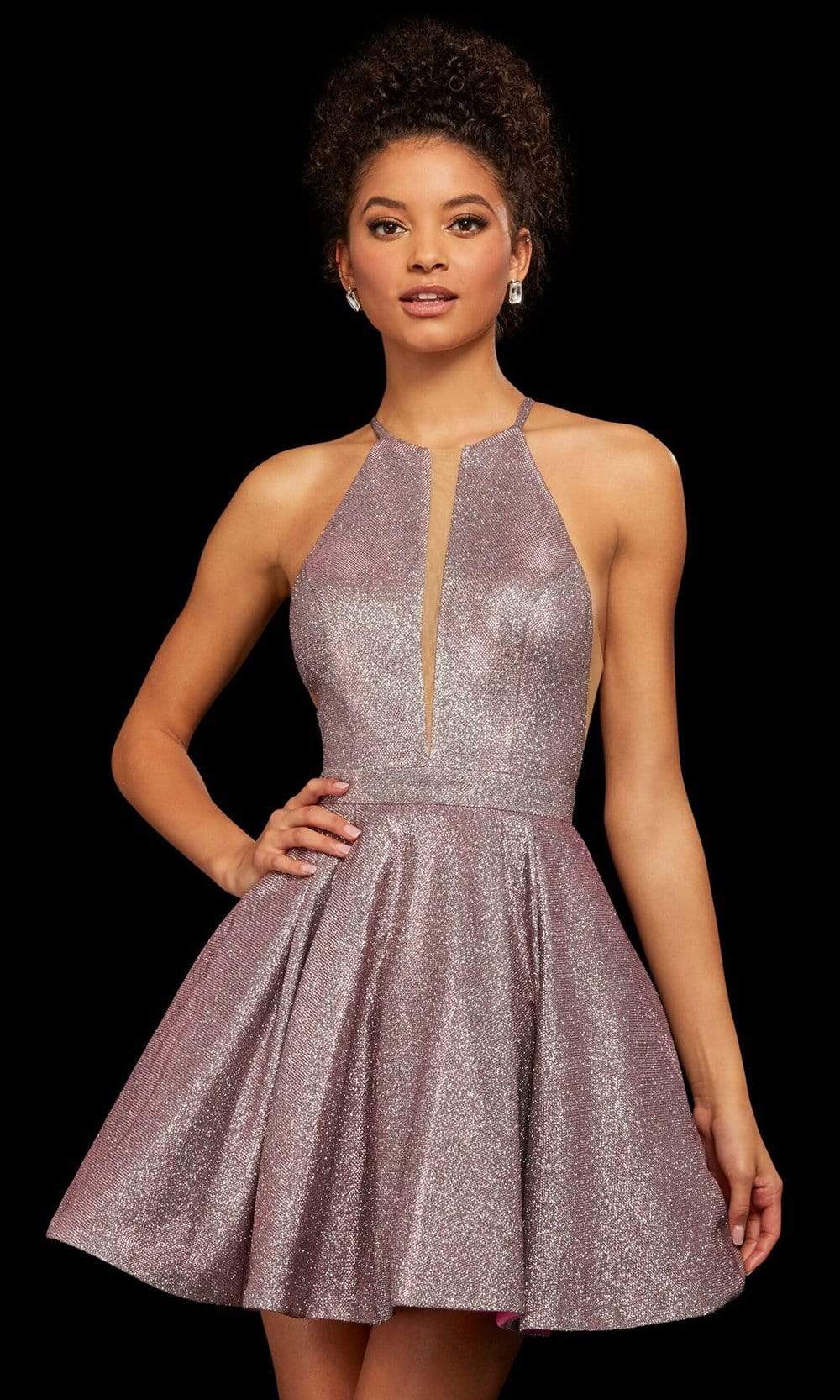 Sherri Hill - 53027 Short Illusion Paneled Halter Glitter Dress Couture Candy Sherri Hill - 53027 Short Illusion Paneled Halter Glitter Dress Couture Candy