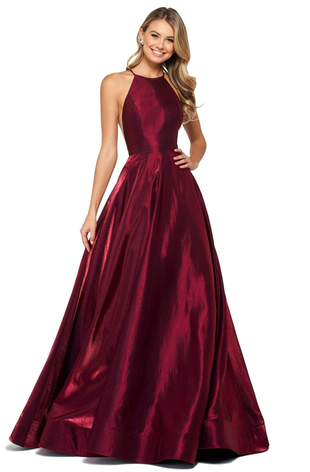 Sherri Hill - 53350 High Neckline Shimmer Satin A-Line Dress Sherri Hill - 53350 High Neckline Shimmer Satin A-Line Dress
