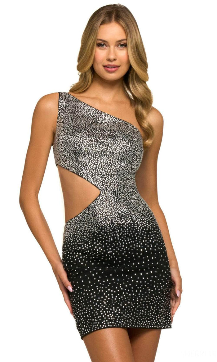 Sherri Hill 55319 - One-Shoulder Beaded Cocktail Dress Cocktail Dresses 000 / Black/Silver