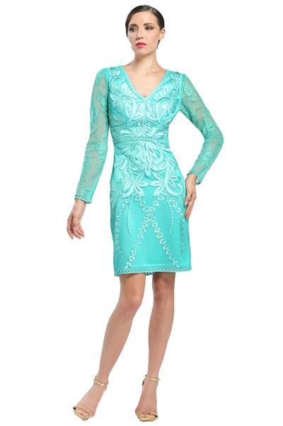 Sue Wong - Floral Embroidered Long Sleeve V-Neck Dress N4516 Sue Wong - Floral Embroidered Long Sleeve V-Neck Dress N4516