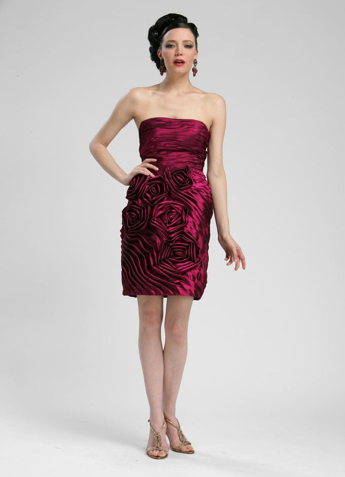 Sue Wong - Ruched Rosette Straight Across Neck Dress C3333 Special Occasion Dress 2 / Plum
