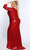 Sydney's Closet - CE2015 V-Neck Shimmer Metallic Chiffon Slit Dress Evening Dresses 14 / Cardinal