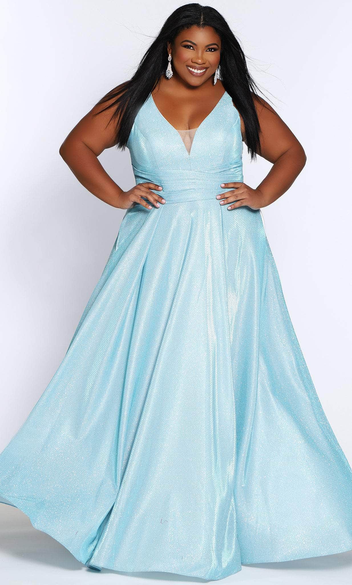 Sydney's Closet - SC7324 V-Neck Metallic Prom Gown Couture Candy Sydney's Closet - SC7324 V-Neck Metallic Prom Gown Couture Candy