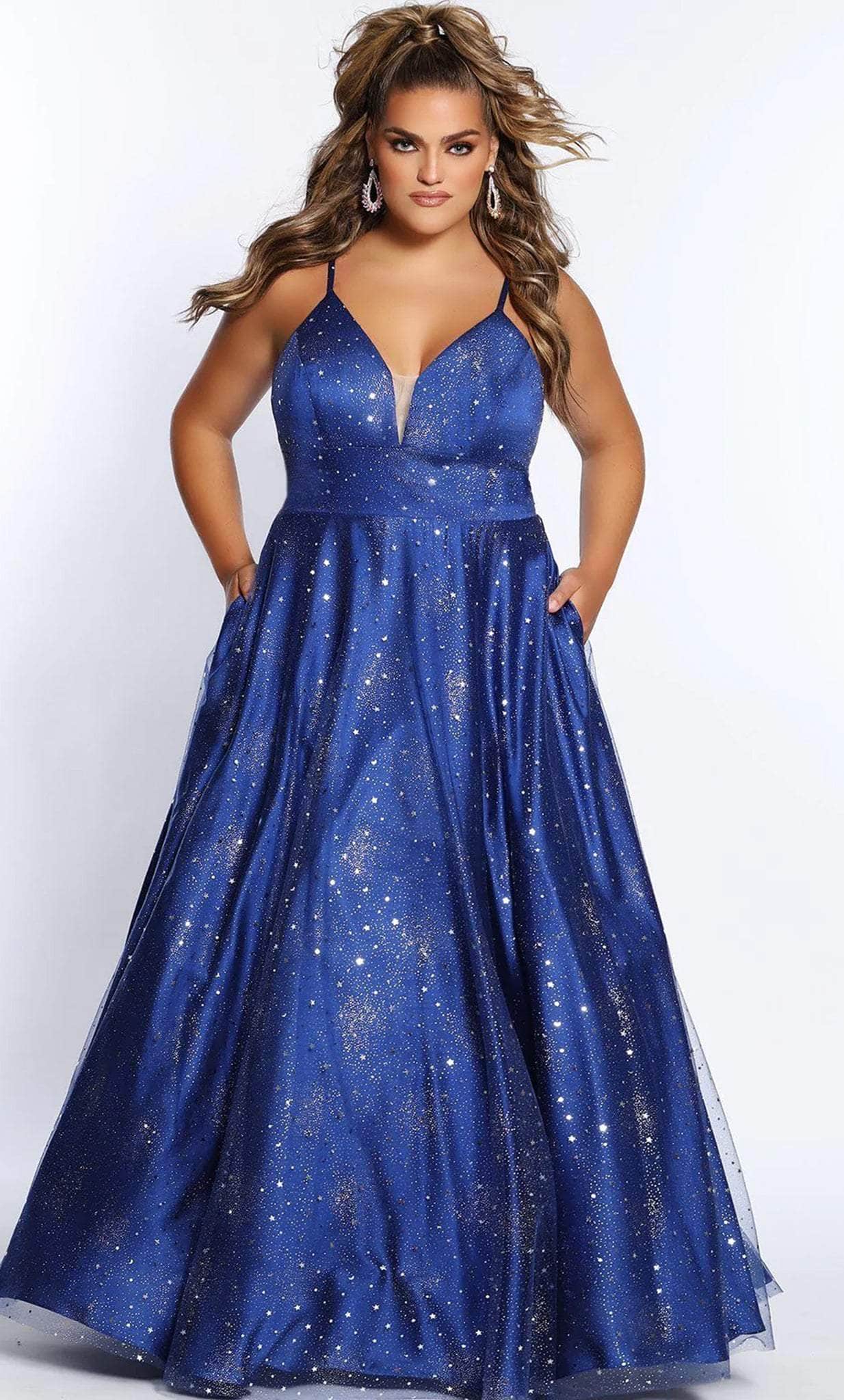 Sydney's Closet - SC7326 V-Neck Glitter Prom Gown Couture Candy Sydney's Closet - SC7326 V-Neck Glitter Prom Gown Couture Candy