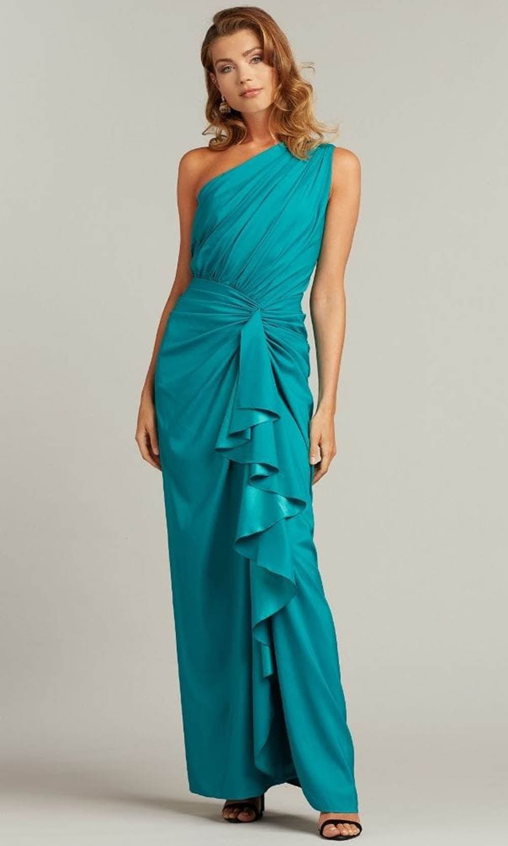 Tadashi Shoji One-Shoulder Shirred Ruffle Gown, Teal, Women's, 2, Evening Formal Gala Gowns Mother of the Bride Groom One-Shoulder Gowns Tadashi Shoji One-Shoulder Shirred Ruffle Gown, Teal, Women's, 2, Evening Formal Gala Gowns Mother of the Bride Groom One-Shoulder Gowns
