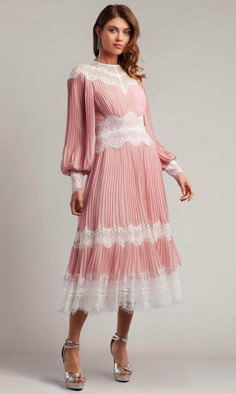 Tadashi Shoji AVO22184MD - Lowell Pleated Chiffon Midi Dress Couture Candy Tadashi Shoji AVO22184MD - Lowell Pleated Chiffon Midi Dress Couture Candy