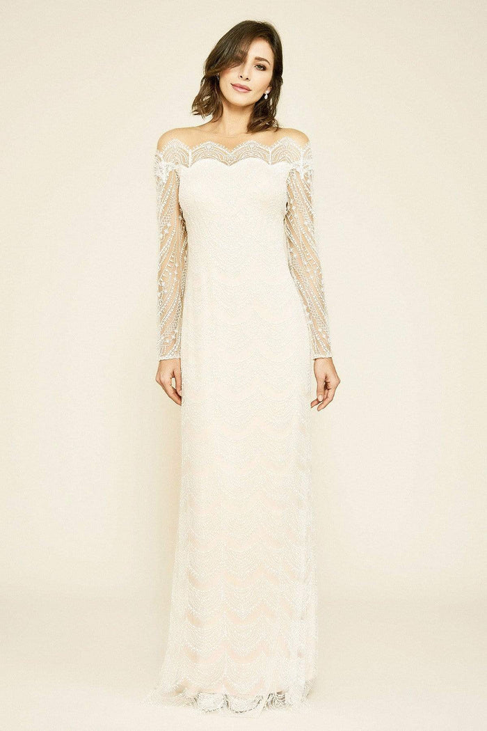 Tadashi Shoji - Bogan Long-Sleeve Embroidered Gown Wedding Dresses 0 / Ivory/Petal