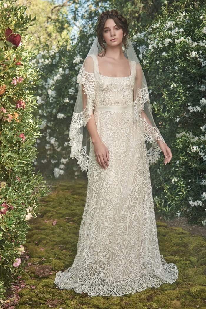Tadashi Shoji - Embroidered Square Neck A-line Gown Couture Candy Tadashi Shoji - Embroidered Square Neck A-line Gown Couture Candy
