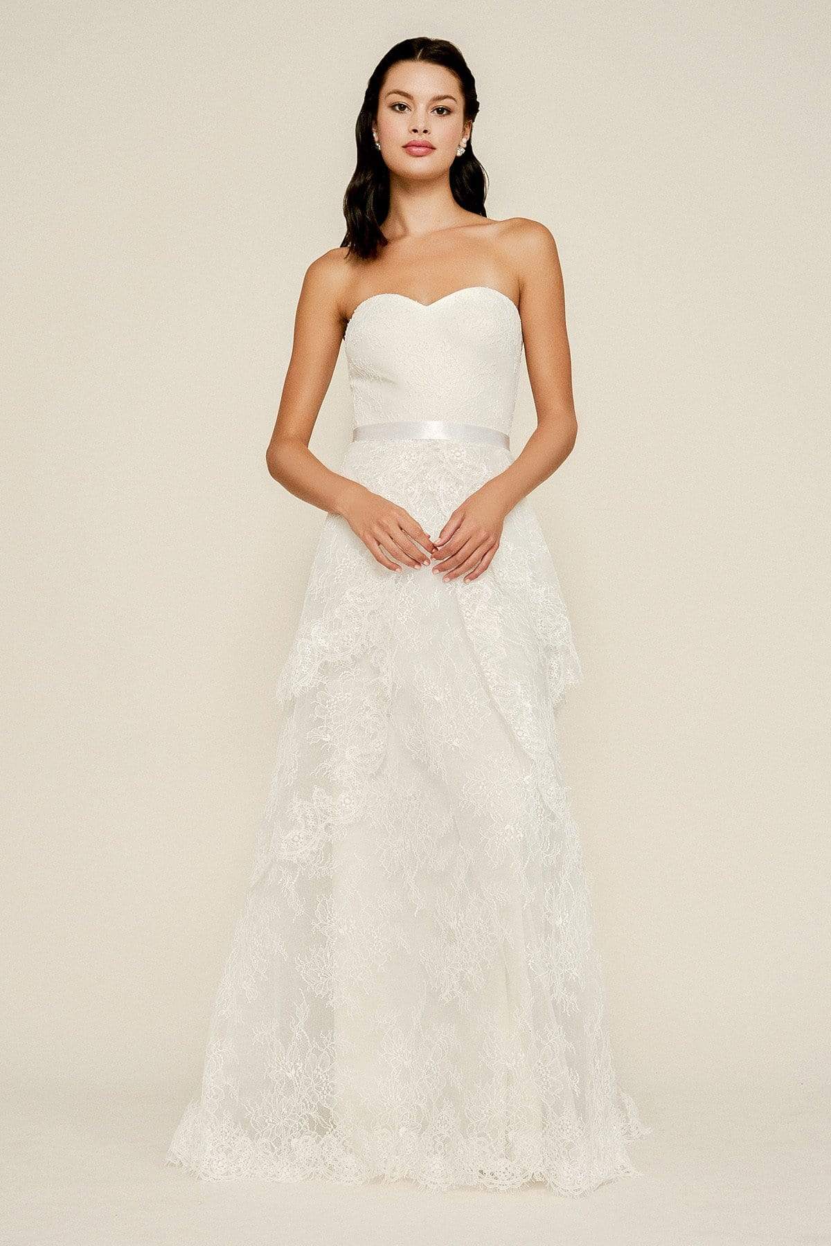 Tadashi Shoji - Hayes Strapless Chantilly Lace Tiered Gown Couture Candy Tadashi Shoji - Hayes Strapless Chantilly Lace Tiered Gown Couture Candy