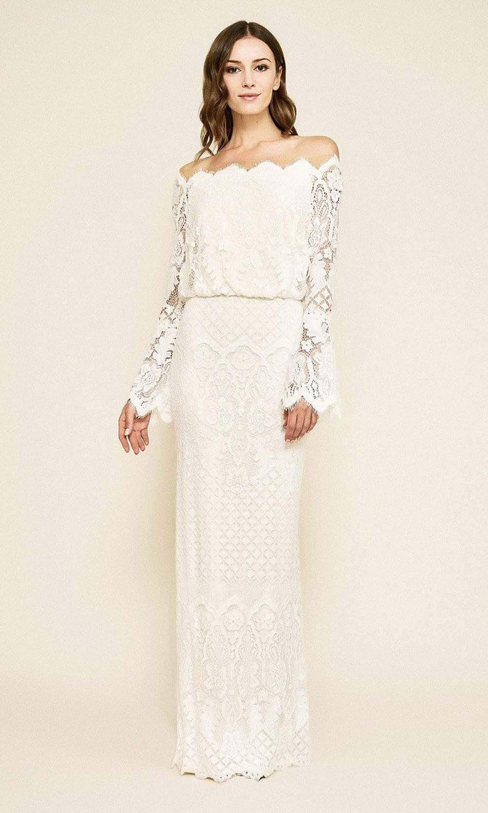 Tadashi Shoji - Izumi Bell Sleeve Off-the-Shoulder Lace Gown Wedding Dresses 0 / Ivory