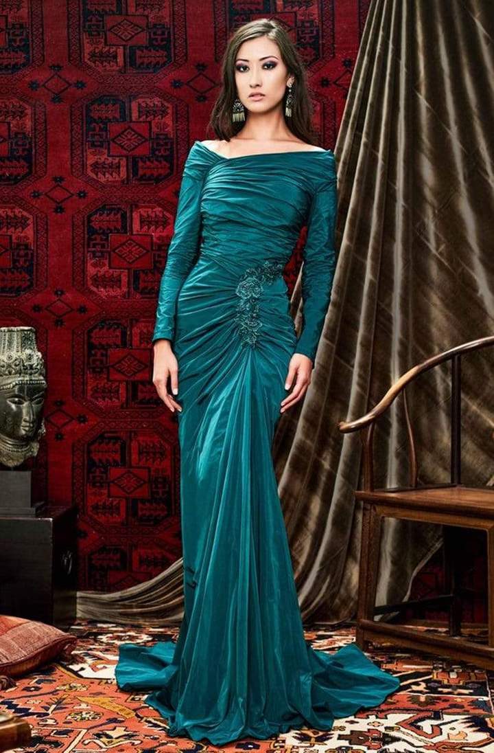 tadashi off the shoulder dress Kato Embroidered Off-Shoulder Halter Gown