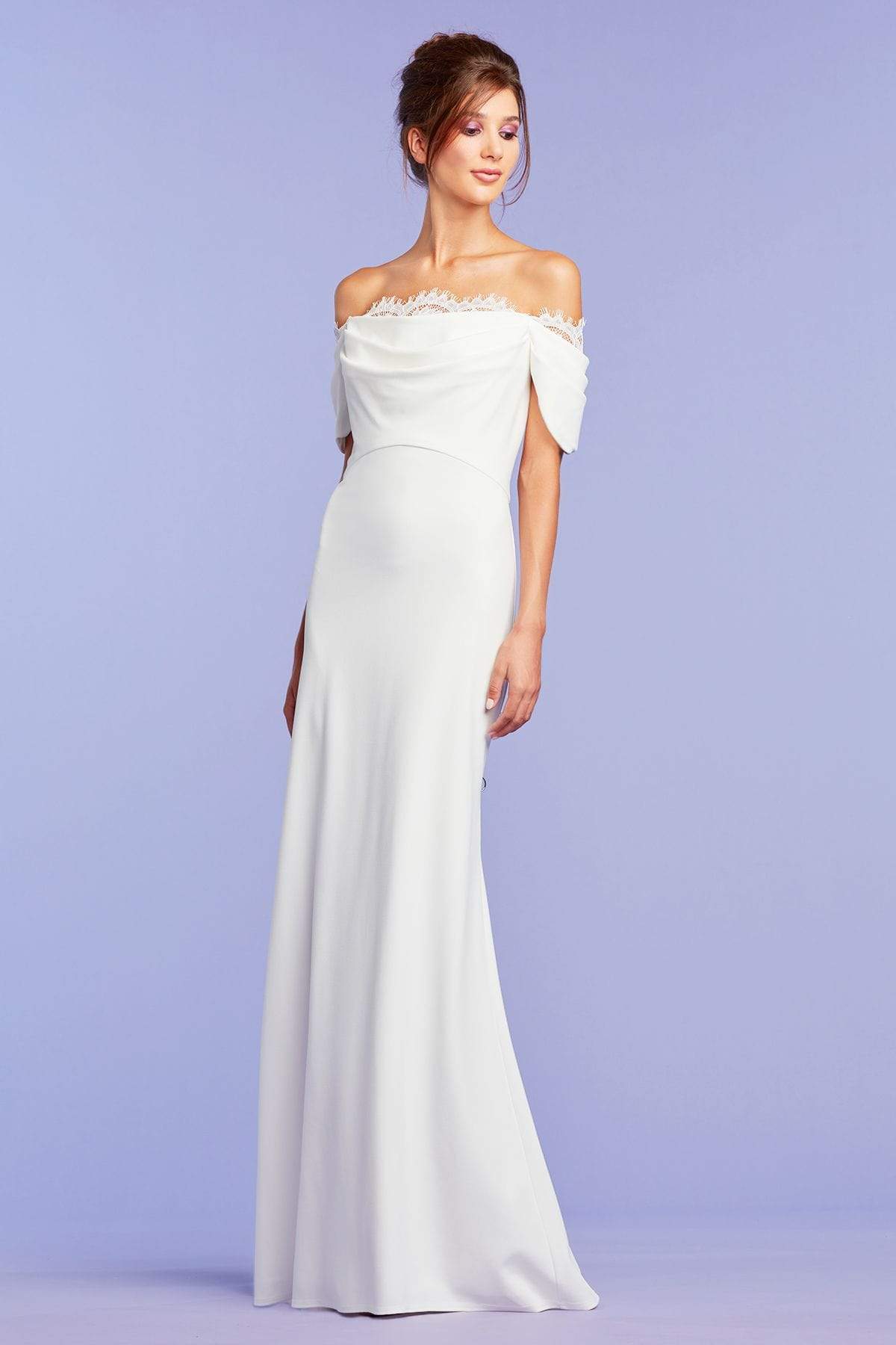 Tadashi Shoji - Scalloped Off Shoulder Long Gown Couture Candy Tadashi Shoji - Scalloped Off Shoulder Long Gown Couture Candy